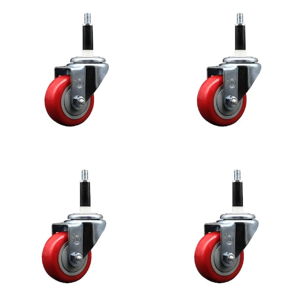 Service Caster 3'' Red Poly Wheel Swivel 7/8'' Expanding Stem Caster Set, 4PK SCC-EX20S314-PPUB-RED-78-4 - main